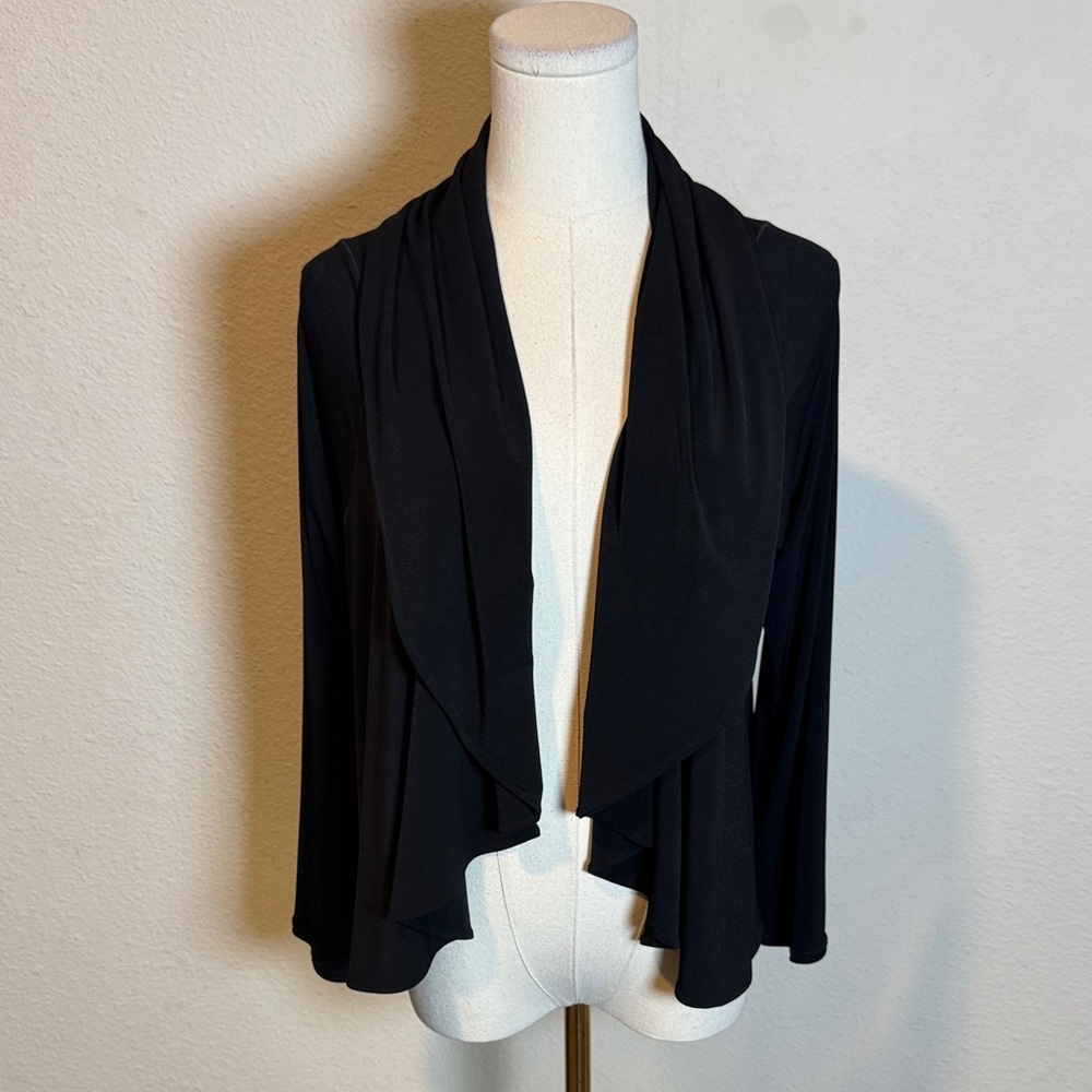 eva varro Black Draped Waterfall Open-Front Shrug